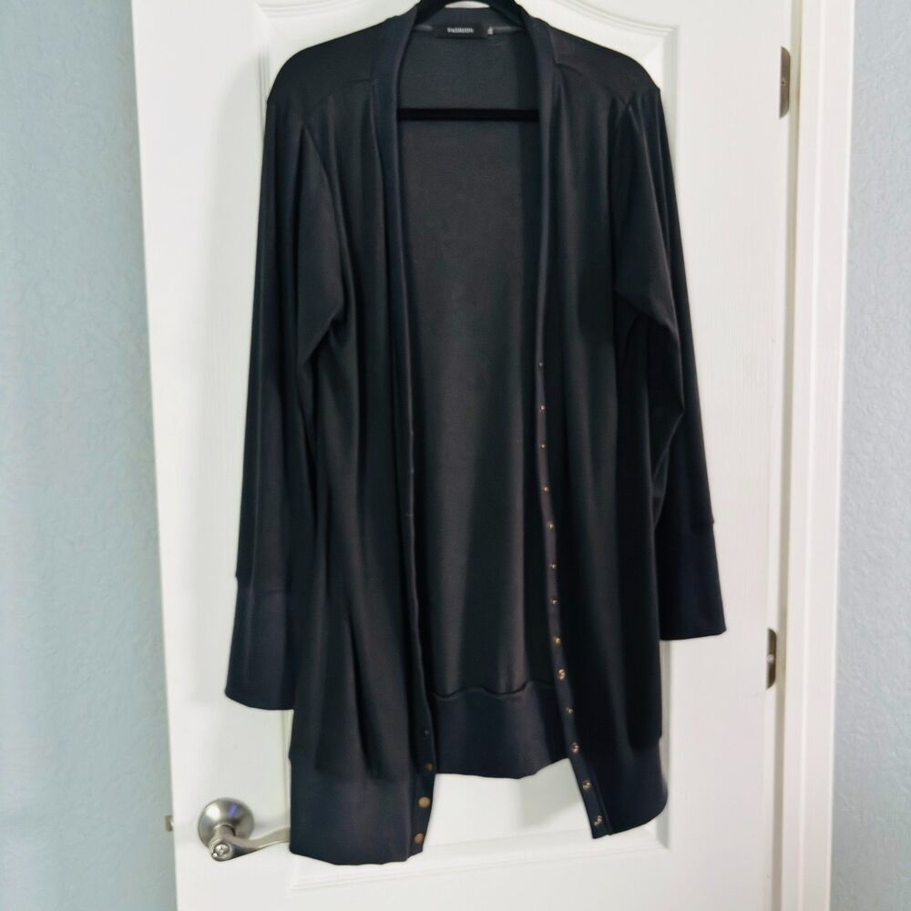 MEROKEETY Spring Knit Cardigan Sweater Snap Button Down Open Front Black Top - Picture 10 of 10